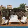 Juego de Mesa y Sillas Combinadas Individuales y Dobles de Sofá de Ratán para Exteriores, Impermeable y Resistente al Sol, para Balcón, Terraza, Jardín, con Mesa de Café y Reposapiés