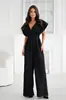 En Stock Primavera/Verano 2025 Comercio Exterior Transfronterizo Ropa para Mujer Amazon Aliexpress Nuevo Mono de Color Sólido con Cuello en V y Cintura Ceñida