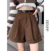 Adelgazantes 23 Cintura Alta Holgados 20 Ropa Exterior Pantalones Casuales Otoño e Invierno Pantalones Pierna Ancha Nuevos Pantalones Cortos Acampanados de Pana para Mujer