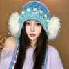 Gorro de Punto con Tassel Degradado de Moda para Mujer, Gorro de Hilo Peludo Cálido Pullover Otoño/Invierno, Hace que la Cara Parezca Más Pequeña, Gorro con Cubre Orejas