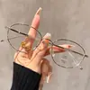 Novos Óculos de Aro Dourado Estilo Universitário Coreano com Armação Oval para Mulheres Míopes Podem Ser Equipados com Lentes Ultra Leves Lisas Anti-Luz Azul