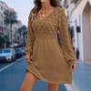 Vestido Transfronterizo con Patrón de Escamas, Crochet Tridimensional, Nuevo Estilo Europeo y Americano 2025, Vestido de Playa con Cuello en V, Vestido de Corte A, Vestido de Manga Larga
