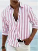 2025 Nova Moda Estação Independente da Amazon Camisa Lel Masculina de Manga Longa Listrada Camisa de Primavera e Outono
