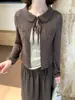 Suéter de Punto Cardigan Versátil Ajustado Cuello Solapa Corbata Estilo Retro Coreano Dulce de Principios de Otoño para Mujer 66756