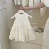 Conjunto Dulce Estilo Coreano para Niña: Vestido Estilo Francés para Niñas, Verano Sin Mangas Elegante Color Sólido Lazo Vestido Camiseta para Bebés Niñas