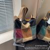 Bolsa Grande Xadrez Color Block Tendência Deste Ano para Mulheres 2026 Nova Moda Mais Vendida Bolsa de Lona Grande Capacidade Bolsa Transversal