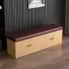 Estantería de entrada integrada con puertas para almacenamiento, taburete sofá tapizado suave para cambiarse los zapatos, zapatero largo, taburete con chapa de madera maciza, asientos