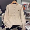 Outono e Inverno Novo Estilo Cardigan de Tricô Trançado com Bordado Gola Redonda Alta Qualidade Solto Temperamento Suéter Top Peça Externa Cardigan