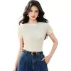 Nuevo Top de Punto de Seda Helada Elegante para Mujer Verano 2026, Camiseta de Manga Corta Ajustada de Moda Única con Brillantes de Alta Resistencia