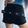 Nuevos Shorts de Mezclilla Elástica de Color Sólido con Diseño de Ojales, Aros y Remaches Estilo Coreano Ins para Mujer
