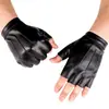 Nuevos guantes de cuero de medio dedo con tres bandas para hombre, cuero PU, moda para mujer de discoteca, actuación, hip hop, guantes de baile
