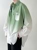 Camisa Retro Estilo Hong Kong Degradada Manga Larga para Hombre Primavera y Otoño Diseño Plisado Lavado Camisa Moderna Versátil Casual Exterior