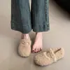 Zapatos de Felpa Blancos Nuevos para Mujer Otoño e Invierno Ropa de Exterior Nuevo Estilo Cálidos Planos Suela Suave Mocasines con Felpa Adentro Zapatos Nuevos