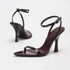 Sandálias de salto alto de uma tira simples, moda de verão, sapatos de salto alto pretos sexy de bico aberto, sapatos femininos stiletto, fornecimento transfronteiriço