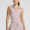 Conjunto de Roupa Esportiva para Mulheres: Colete Esportivo Sem Costas com Gola Polo Transfronteiriço, Saia Curta de Yoga de Cintura Alta, Saia Esportiva de Tênis, Conjunto de Roupa para Corrida e Fitness