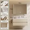 Gabinete para Lavatório de Madeira Maciça Multicamadas Combinação Espelho Dobrável Multifuncional Lavatório Integrado de Cerâmica Estilo Madeira Original Gabinete de Banheiro com Gaveta Dupla