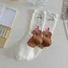 Calcetines blancos nuevos para primavera y otoño, de longitud media, estilo caricatura lindo, estilo japonés, calcetines largos finos de verano, estilo universitario