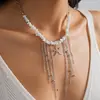 Colar de Corrente com Pingente de Estrela-do-Mar com Contas e Franjas Estilo Resort Europeu e Americano, Design de Moda Personalizado, Corrente de Clavícula, Joias de Nicho de Luxo Leve