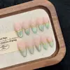 Unhas Wearable Yihe [Mousse de Matcha] Verde Leite Pérolas de Vidro Francesas Olho de Gato Totalmente Feito à Mão Adesivos Removíveis para Nail Art