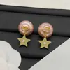 Pendientes Reversibles Dior/Dior 2025 Estilo Dulce Nuevo Letra Cd Nariz de Cerdo Estrella de Cinco Puntas Perla Rosa