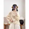 Camisa Feminina de Algodão e Linho Cor Sólida Gola Redonda Mangas Bufantes Verão 2025 Solta Confortável
