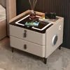 Mesita de Noche Inteligente Multifuncional, Almacenamiento de Lujo Ligero para Dormitorio, Carga Inalámbrica, Audio Bluetooth, Gabinete de Mesita de Noche, Madera Maciza