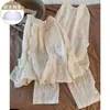 Pijama para mujer al por mayor transfronterizo para primavera y otoño, con almohadillas en el pecho, ribete de algodón nube, manga larga y pantalón, conjunto fino para estar en casa