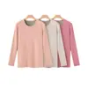 Primavera tecida gola redonda espessada expandida veludo quente aquecimento térmica roupa íntima top feminina meia-idade e idosos blusa de baixo outono idosos roupas masculinas