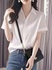 Elegante Blusa Blanca de Manga Corta de Gasa para Mujer Verano Nueva Camisa Profesional Fina de Nicho de Alta Gama Top No Contrastante
