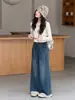 Pantalones vaqueros anchos para niña, nuevos de otoño 26 con ribete de encaje, pantalones largos rectos de cintura alta casual para niños grandes de primavera y otoño