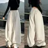 Pantalones de Chándal con Cinta para Mujer Otoño Invierno Nuevo Estilo Perezoso Sueltos de Pierna Ancha Cintura Alta Adelgazantes de Largo Hasta el Suelo Caída Pantalones Deportivos