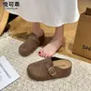 Mules de couro legítimo com sola grossa para aumentar a altura, bico fechado para mulheres, novos sapatos lazy Birkenstock slip-on de outono de 2026