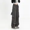 Pantalones cargo casuales de pierna recta versátiles, de tiro alto, corte ajustado, estilo callejero juvenil, primavera y otoño, multibolsillos