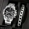 Pulseira de Relógio Masculino Popular Transfronteiriça Conjunto de 2 Peças Relógio de Pulso Masculino de Quartzo com Mostrador Grande de Alta Qualidade Conjunto para Venda por Atacado