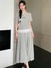 T-shirt de Algodão com Renda Costurada Verão 2025, Saia com Fivela de Nariz de Porco, Sem Barriga, Conjunto Moderno para Mães e Mulheres Grávidas