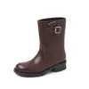 Botas estilo blogger de moda con hebilla de cuero tipo Martin 2026 invierno tacón medio grueso punta redonda versátiles piel genuina botines para mujer talla 41 talla grande