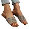Pantuflas de strass estilo coreano 2026 modelo nuevo, talla grande, sandalias de plataforma baja casuales para mujer para uso exterior y playa