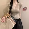 Ropa de Mujer 2026 Verano Nuevo Diseño Estilo Coreano Nicho Encaje Patchwork Suave Elegante Cuello en V Suéter de Punto Casual