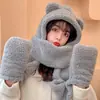 Máscara de Oso, Gorro, Bufanda, Gorro Todo en Uno, Guantes de Invierno para Mujer Adulta, Bufanda para el Cuello, Cortavientos para Ciclismo, Lindo y Cálido Tres en Uno
