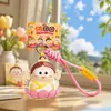 Pingente Chaveiro Buda em Couro Genuíno para Mulheres, Estilo Cartoon Fofo de Buda, Acessório de Bolsa em Couro Trazedor de Sorte, Pequeno Presente