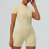 Mono de Yoga de Verano con Cremallera de Manga Corta Europeo y Americano de Amazon para Mujer, Mono Deportivo Ajustado para Baile y Fitness