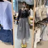 Saia Fluffy de Gaze Leve como Vento e Nuvem para Mulheres, Verão Estilo Francês Cintura Alta Linha A Barra Larga Comprimento Médio Saia de Renda