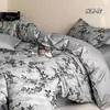 Juego de Sábanas de Algodón Puro, Cuatro Piezas, Jacquard Bordado de Alta Calidad, Adecuado para Todas las Estaciones, Funda de Edredón de 1.2m, Sábana Ajustable, Ropa de Cama, Azul