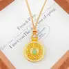 Novo Pingente de Bússola de Cabacinha Dourada Antiga Estilo Chinês para Mulheres, Giratório, Elegante Pingente de Cabacinha Verde Cravejado com Diamantes, Joia