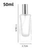 Botella de perfume cuadrada de vidrio de fondo grueso con tapa en forma de bola dorada y plateada, botella con atomizador, botella de recarga de perfume cuadrada de lujo ligero, portátil y transparente