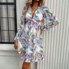 Ropa de Mujer Transfronteriza Kaikuo Amazon 2024 Primavera y Verano Estilo Resort Estampado Cuello V Vestido de Manga Larga