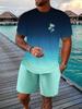 TEMU Conjunto de Duas Peças Camiseta com Estampa 3D e Shorts Verão Masculino Gradiente Padrão Coqueiro Tendência Casual