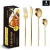 Juego de cubiertos de acero inoxidable estilo portugués transfronterizo de 4 piezas para uso doméstico y de hotel, juego de cuchillo para bistec, tenedor y cuchara de mango largo al por mayor