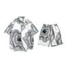 Nuevo Conjunto de Camisa de Manga Corta Estilo Hawaiano de Seda Helada para Hombre y Shorts 2025, Conjunto Casual de Dos Piezas Holgado para Pareja para la Playa