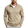 Sudadera jacquard de peso pesado a cuadros para hombre, cuello alto, media cremallera, top versátil de manga larga, estilo business casual.
